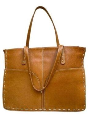 Le Club Genuine Leather Boho Whipstitch Tote Purse